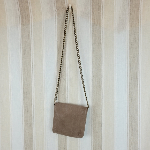 Vintage Ann Taylor Genuine Leather Crossbody‎ Real Chain Strap Taupe - Picture 3 of 9